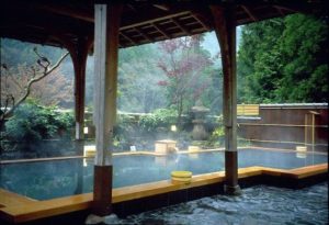 Photo of the healing thermal waters at the Kurama Onsen in Kyoto, Japan at the base of Mount Kurama